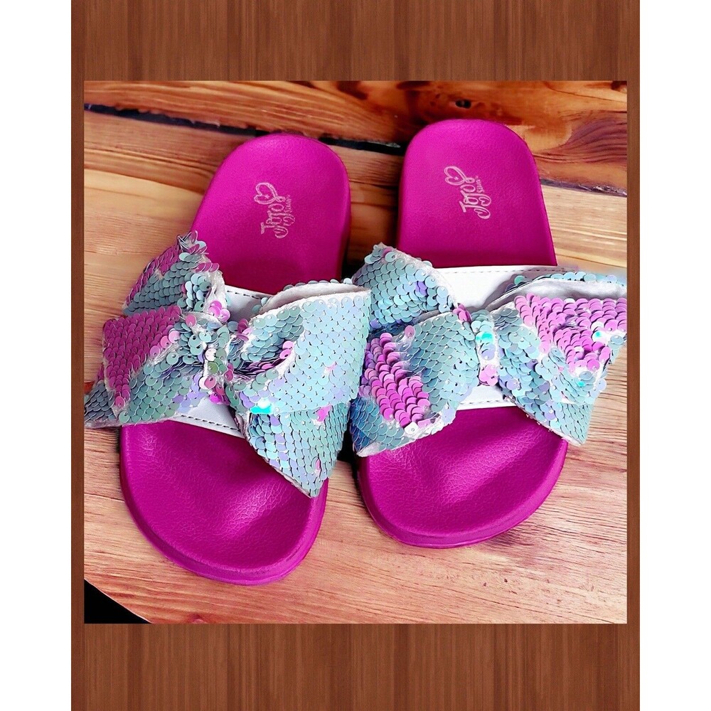 Girls Jojo Siwa Crushed Glitter Sandals Fuchsia Sole Unicorn Flip Sequin Bow 3
